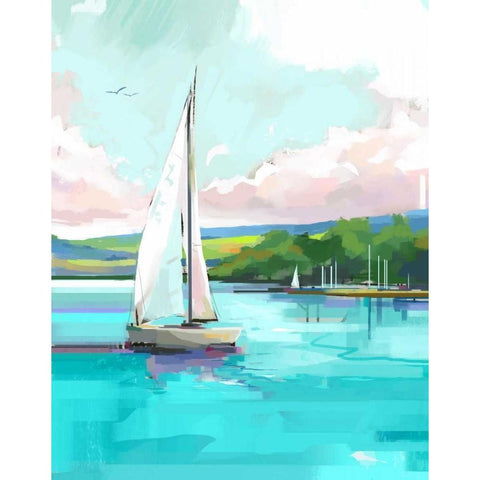Sailboat Gold Ornate Wood Framed Art Print with Double Matting by P.S. Art Studios