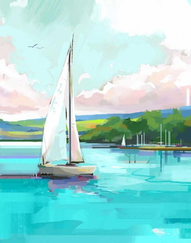 Sailboat Black Ornate Wood Framed Art Print with Double Matting by P.S. Art Studios