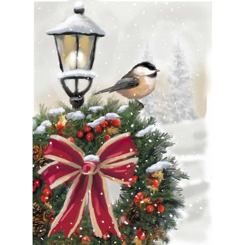 Holiday Wreath White Modern Wood Framed Art Print by P.S. Art Studios