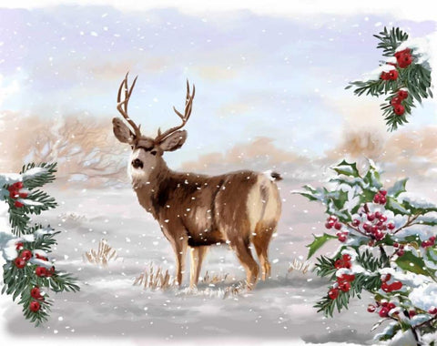 Holiday Deer Black Ornate Wood Framed Art Print with Double Matting by P.S. Art Studios