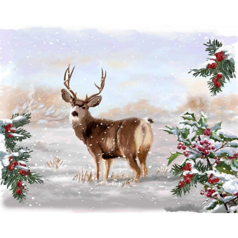 Holiday Deer Black Modern Wood Framed Art Print by P.S. Art Studios