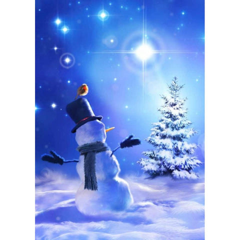 Star Bright Snowman Black Modern Wood Framed Art Print with Double Matting by P.S. Art Studios