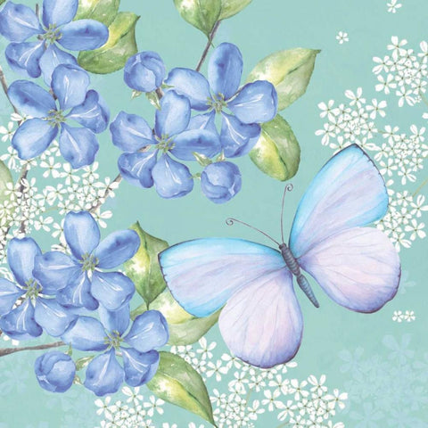 Blue Floral Butterfly Black Modern Wood Framed Art Print by P.S. Art Studios