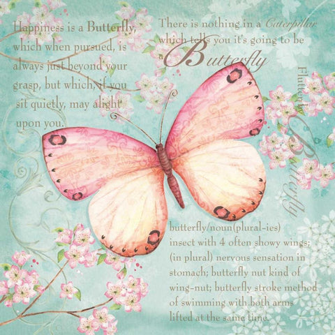 Pink Butterfly White Modern Wood Framed Art Print with Double Matting by P.S. Art Studios