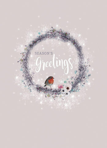 Seasons Greetings White Modern Wood Framed Art Print with Double Matting by P.S. Art Studios