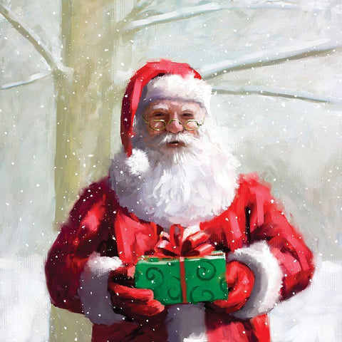 Santa and Gift Black Modern Wood Framed Art Print with Double Matting by P.S. Art