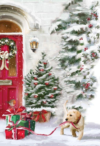 Puppy Holiday White Modern Wood Framed Art Print with Double Matting by P.S. Art