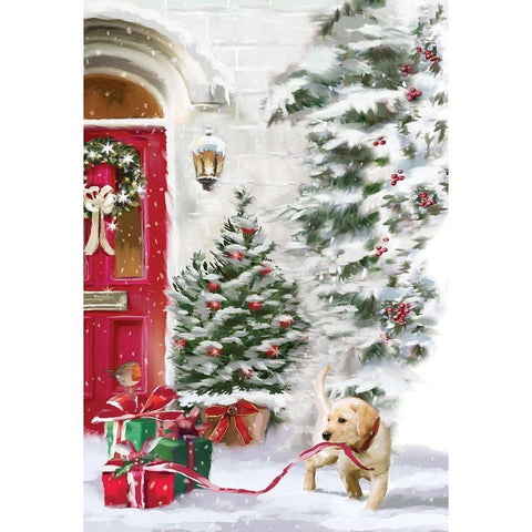 Puppy Holiday Black Modern Wood Framed Art Print by P.S. Art