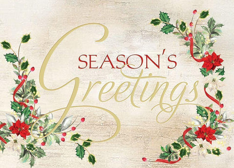 Seasons Greetings White Modern Wood Framed Art Print with Double Matting by P.S. Art