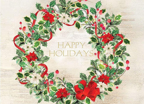 Happy Holidays White Modern Wood Framed Art Print with Double Matting by P.S. Art