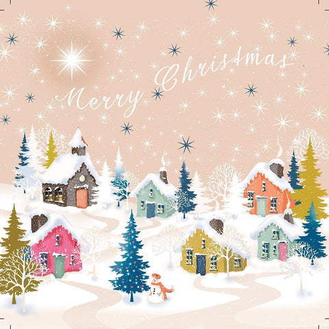 Christmas Village I White Modern Wood Framed Art Print by P.S. Art