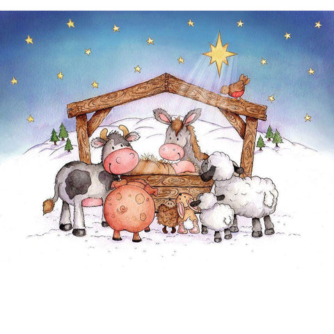 Animal Nativity Gold Ornate Wood Framed Art Print with Double Matting by P.S. Art