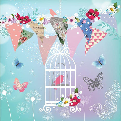 Bird in Cage Gold Ornate Wood Framed Art Print with Double Matting by P.S. Art