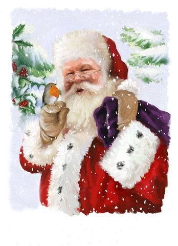 Santa and Friend White Modern Wood Framed Art Print with Double Matting by P.S. Art