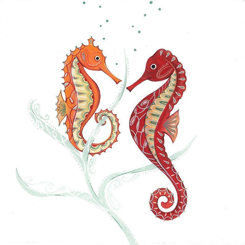 Sea Horses I White Modern Wood Framed Art Print with Double Matting by P.S. Art