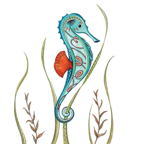 Sea Horse White Modern Wood Framed Art Print by P.S. Art