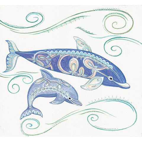 Dolphins II Black Modern Wood Framed Art Print by P.S. Art