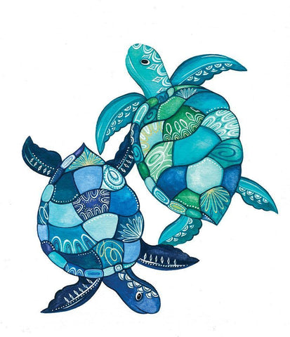 Sea Turtles White Modern Wood Framed Art Print with Double Matting by P.S. Art