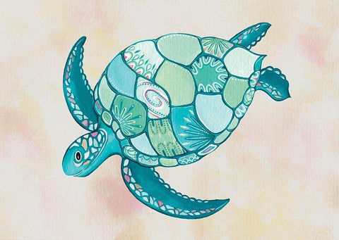 Sea Turtle White Modern Wood Framed Art Print with Double Matting by P.S. Art