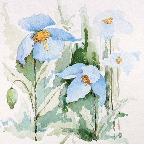Blue Flowers I Black Modern Wood Framed Art Print by P.S. Art