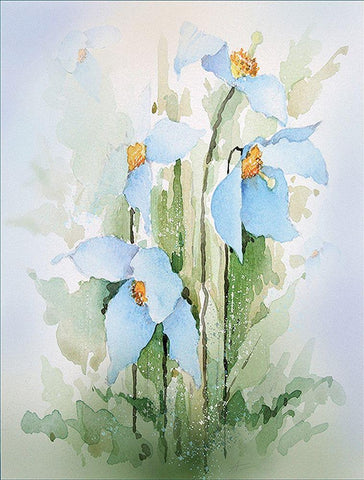Blue Flowers II White Modern Wood Framed Art Print with Double Matting by P.S. Art
