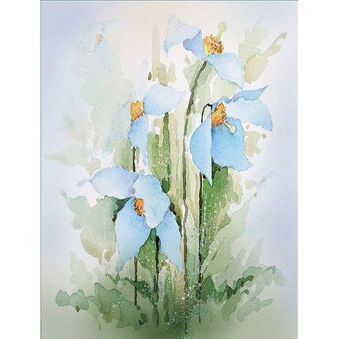 Blue Flowers II Black Modern Wood Framed Art Print by P.S. Art