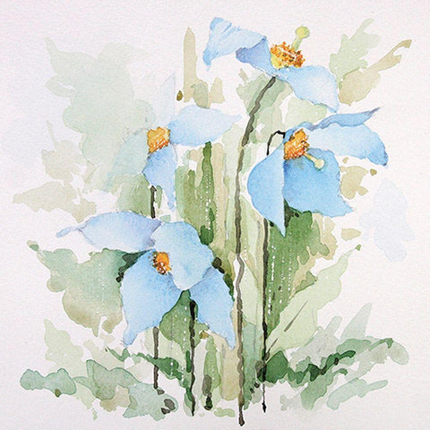 Blue Flowers III White Modern Wood Framed Art Print with Double Matting by P.S. Art