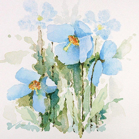 Blue Flowers IV Black Ornate Wood Framed Art Print with Double Matting by P.S. Art