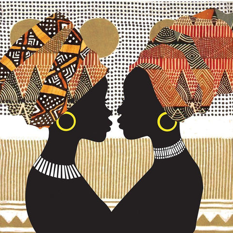 African Women Black Modern Wood Framed Art Print with Double Matting by P.S. Art