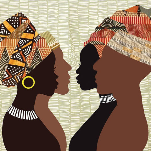 African Men and Women III White Modern Wood Framed Art Print by P.S. Art