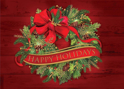 Christmas Wreath White Modern Wood Framed Art Print with Double Matting by P.S. Art