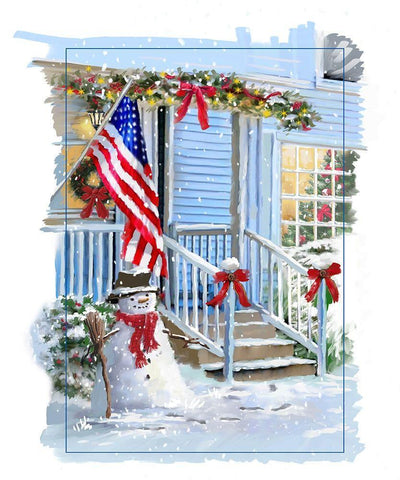 Patriotic Snowmen Black Ornate Wood Framed Art Print with Double Matting by P.S. Art