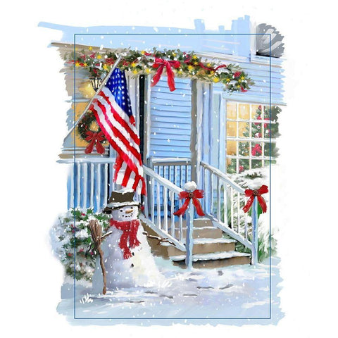 Patriotic Snowmen Black Modern Wood Framed Art Print with Double Matting by P.S. Art