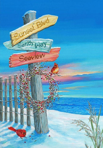 Beach Directions Black Ornate Wood Framed Art Print with Double Matting by P.S. Art
