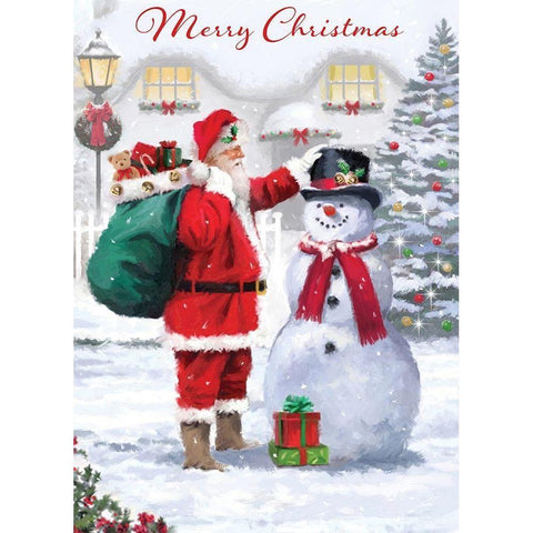 Santa Snowman Black Modern Wood Framed Art Print by P.S. Art