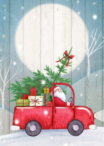 Santa Truck White Modern Wood Framed Art Print with Double Matting by P.S. Art