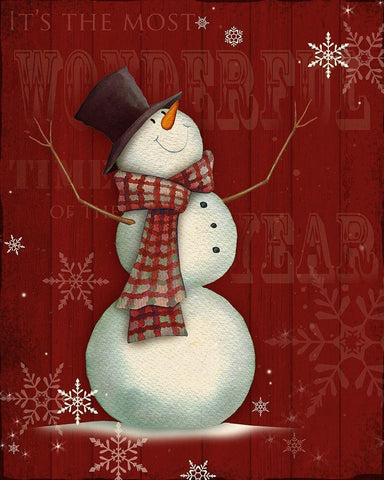 Snowman I Black Ornate Wood Framed Art Print with Double Matting by P.S. Art