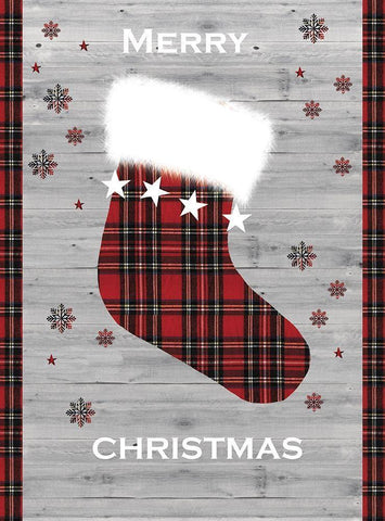 Merry Christmas Stocking White Modern Wood Framed Art Print with Double Matting by P.S. Art