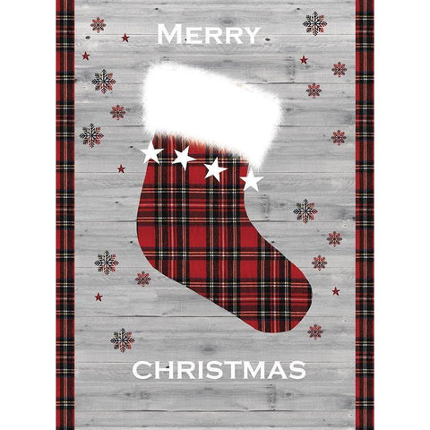 Merry Christmas Stocking Black Modern Wood Framed Art Print by P.S. Art