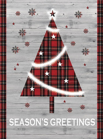 Seasons Greetings Tree White Modern Wood Framed Art Print with Double Matting by P.S. Art