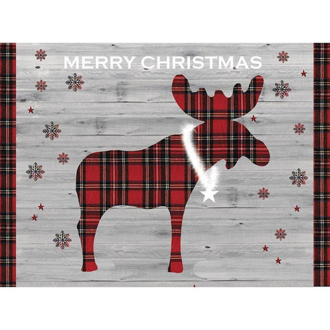 Merry Christmas Moose White Modern Wood Framed Art Print by P.S. Art