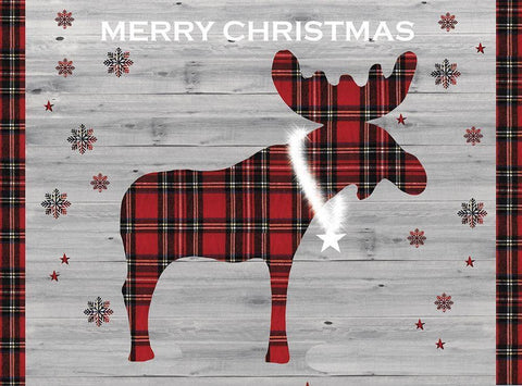 Merry Christmas Moose White Modern Wood Framed Art Print with Double Matting by P.S. Art