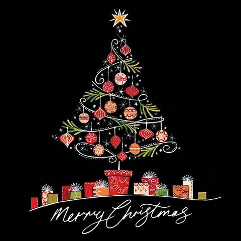 Merry Christmas Black Ornate Wood Framed Art Print with Double Matting by P.S. Art