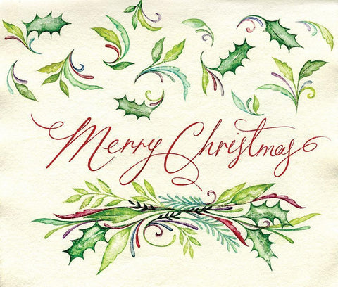 Merry Christmas White Modern Wood Framed Art Print with Double Matting by P.S. Art