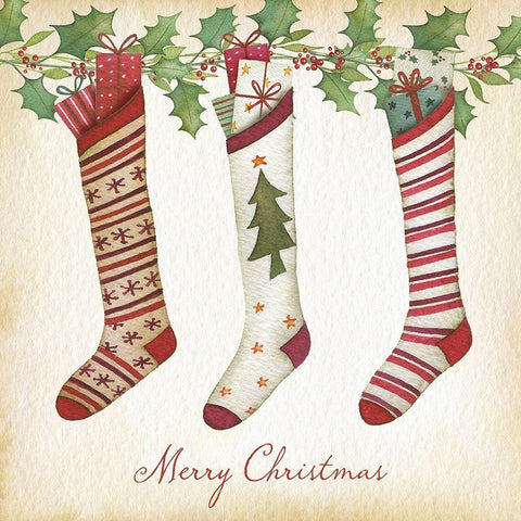 Merry Christmas Stockings Black Modern Wood Framed Art Print by P.S. Art