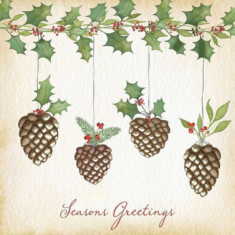 Seasons Greetings Pine Cones White Modern Wood Framed Art Print by P.S. Art