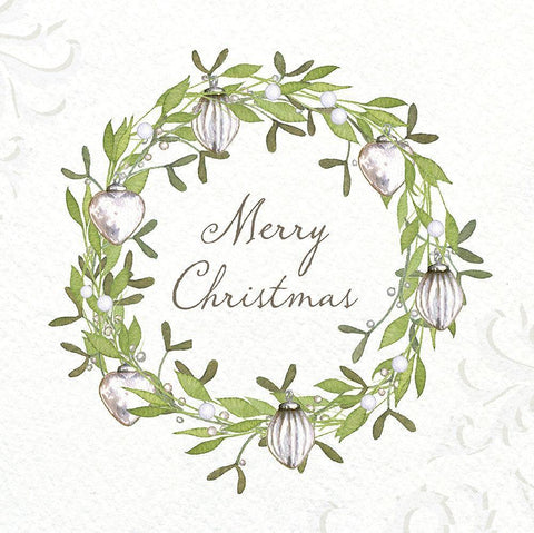 Merry Christmas Wreath Black Ornate Wood Framed Art Print with Double Matting by P.S. Art