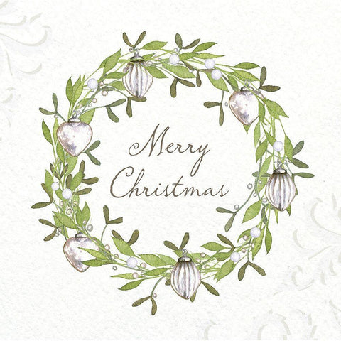 Merry Christmas Wreath Black Modern Wood Framed Art Print with Double Matting by P.S. Art