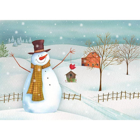 Country Snowman Gold Ornate Wood Framed Art Print with Double Matting by P.S. Art