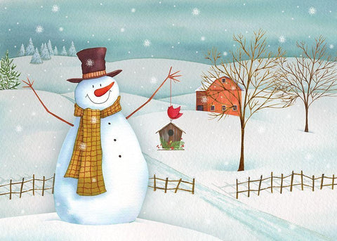 Country Snowman Black Ornate Wood Framed Art Print with Double Matting by P.S. Art